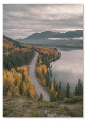 Produktbild von POSTER - 29x42 cm (A3) - Nevara - Eine malerische Straße zwischen den Bäumen am See -  Wandbild für Wohnzimmer Schlafzimmer & Flur, Modernes Poster Wanddeko, Ungerahmt