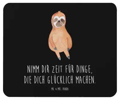 Produktbild von Mr. & Mrs. Panda Mauspad Faultier Zufrieden - Schwarz - Geschenk, Glück, mousematte, pc mousepad, laptop, Mouse Pad, Faultiere, Happy