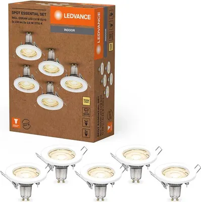 Produktbild von 5 x Ledvance LED Einbauleuchte Spot Essential Weiß 2,6W GU10 230lm warmweiß 2700K