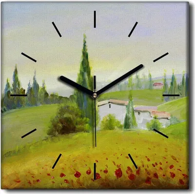 Produktbild von Coloray Uhr auf Leinwand 30x30 cm Wand Uhr Dekoration Wohnzimmer Segeltuch schwarze Hände -Sommerbaumlandschaft.