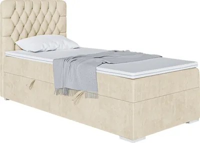 Produktbild von MEBLINI Boxspringbett mit Bettkasten - Gepolstert Einzelbett mit Matratze und Topper - Polsterbett mit Stauraum - Bett mit Kopfteil - Stauraumbett - DALIA - 80x200 Rechts  - H3/Beige Samt