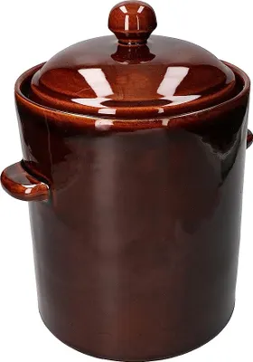 Immagine prodotto di KOTARBAU® Pentola per la fermentazione Pentola in gres marrone da 5 litri con coperchio ermetico Pentola per i cetrioli Pentola per i crauti Pentola per le conserve Barile in Vetroceramica con canale d'acqua Recipiente in gres
