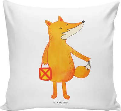 Produktbild von Mr. & Mrs. Panda Sofa Kissen Fuchs Laterne - Weiß - Geschenk, Laternenumzug, Selbstbewusst, Sankt Martin, 40x40, für, kuschelkissen, Sofakissen, Dekokissen