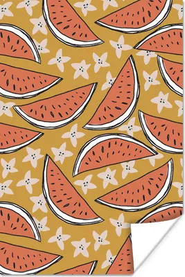 Produktbild von MuchoWow® Poster Sommer - Wassermelone - Sterne - Orange 80x120 cm - Papierdruck