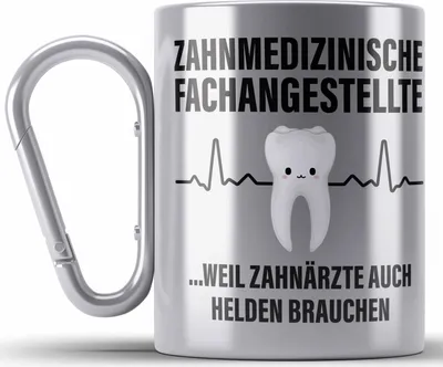Produktbild von Trendation - Zahnmedizinische Fachangestellte Edelstahl Tasse Karabiner Geschenk Lustig Zahnarzt Damen Kollegin Geschenkidee Zahnarzthelferin (Silber)