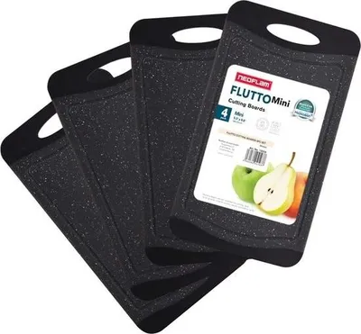 Produktbild von Antibakterielles Schneidebrett-Set – 4 rutschfeste Frühstücksbretter aus Kunststoff mit Saftrille – spülmaschinenfest
