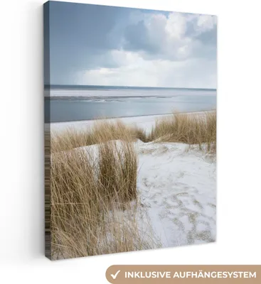 Produktbild von MuchoWow® - Leinwandbilder - Nordsee - Dünen - Wasser, Wandbild, Wanddeko Bilder Wohnzimmer, 90x120 cm