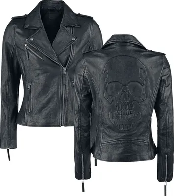 Produktbild von Black Premium by EMP Damen schwarze Lederjacke im Biker-Look mit Totenkopf 5XL