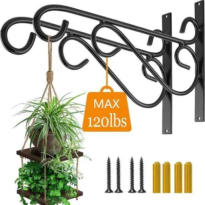 Zdjęcie produktu dla Zestaw 2 sztuk metalowych haczyków ściennych do zawieszania roślin, wysokość 30 cm, głębokość 31 cm, solidne haczyki do doniczek, lampionów i budek dla ptaków