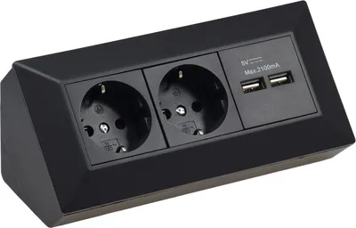 Produktbild von Steckdosenblock 2-Fach Schutzkontaktsteckdose 2X USB-A 3,1A schwarz