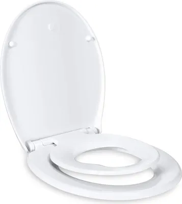 Obrázek produktu pro Happyment® WC redukce 2 v 1 - univerzální - automatické jemné zavírání - antibakteriální WC sedátko s poklopem - WC trenažér - bílý