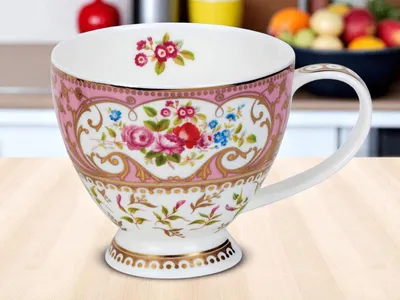 Produktbild von DUNOON Becher Skye Roseanne rosa 450 ml Bone China Kaffeetasse 11,5 cm Teetasse