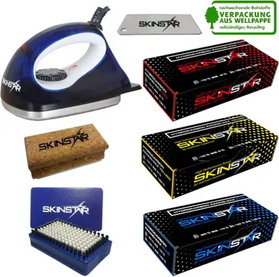 Obrázek produktu pro SKINSTAR Startovací sada na voskování lyží, žehlička na vosk, kartáč, uhlovodíkový vosk, 7dílná sada