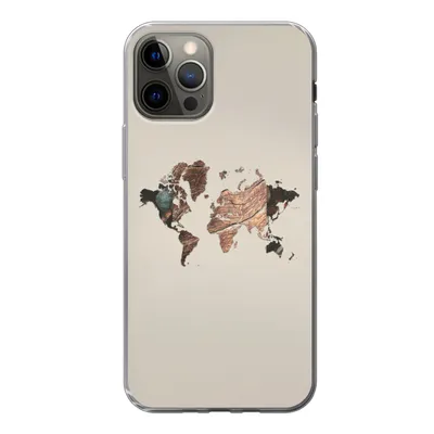 Produktbild von MuchoWow® Handyhülle Schutzhülle Hülle für iPhone 13 Pro Weltkarte - Holz - Braun Silikon Softcase Handy Hülle - Handy-Tasche