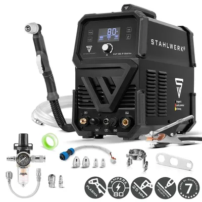 Immagine prodotto di Taglierina al plasma STAHLWERK CUT 80 P Digital - Taglierina al plasma da 80 A, capacità di taglio fino a 25 mm, taglierina al plasma a inverter con accensione pilotata HF