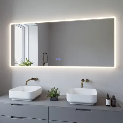 Produktbild von AQUABATOS 160x70 cm Badspiegel mit Beleuchtung Badezimmerspiegel Lichtspiegel LED Wandspiegel Energiesparend. Touch-Schalter Dimmbar, Kaltweiß 6400K, Warmweiß 3000K, Spiegelheizung, IP44
