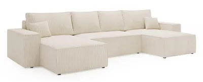 Productafbeelding van ANMIL Hoekbank in U-vorm, model LAGOS, 370 x 94 x 181 cm – Corduroybank met slaapfunctie en opbergruimte, kleur crème