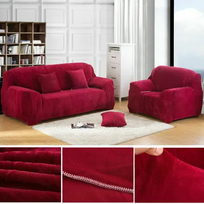 Produktbild von Topchances Stretch Sofabezug Couchbezug 1/2/3/4 Sitzer Dicke Samt Sofa Schonbezüge Elastischer Antirutsch Sofahusse Möbelschutz (Rot, 1 Sitzer, 90-140cm)