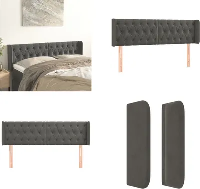 Produktbild von vidaXL Kopfteil mit Ohren Dunkelgrau 163x16x78/88 cm Samt - Kopfteil - Kopfteile - Bett-Kopfteil - Bettkopfteil