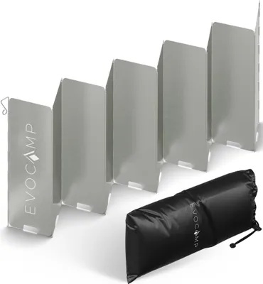Produktbild von EVOCAMP Windschutz 10 Lamellen für Gaskocher, Campingkocher, Grill, Feuerstelle, faltbar, vielfältig einsetzbar, inklusive Tasche
