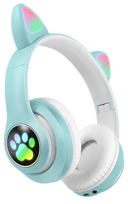 Immagine prodotto di Avizar, cuffie Bluetooth per bambini con orecchie da gatto luminose RGB, verde menta
