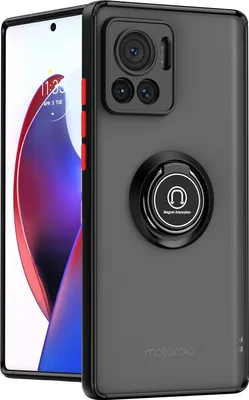 Produktbild von Motorola Edge 30 Ultra Hülle, Ring Halter Ständer Matte Transluzent TPU Rahmen Stoßfest Schutzhülle für Motorola Edge 30 Ultra Schwarz Rot
