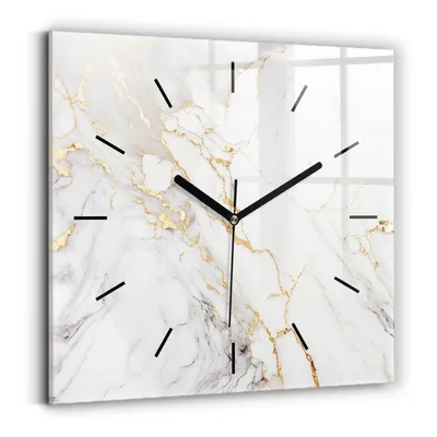 Produktbild von Wallfluent Wanduhr – Stilles Quarzuhrwerk - Uhr Dekoration Wohnzimmer Schlafzimmer Küche - Zifferblatt mit Striche - schwarze Zeiger - 30x30 cm - Dekorativer Marmor