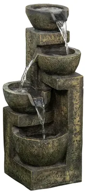 Produktbild von Gartenbrunnen, Springbrunnen Mit Einstellbarer Strömung, 4 Stufen Zierbrunnen, Wasserspiel, Wasserfall Für Garten, Gartenteich, Kunstharz