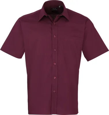Image de Chemise Premier Popelin pour homme, manches courtes RW1082 (col 42 cm) (Aubergine)