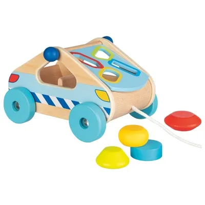 Image de goki 58718 Boîte voiture à tirer 18 x 14 x 11,5 cm (boîte), bois, 4 blocs, multicolore