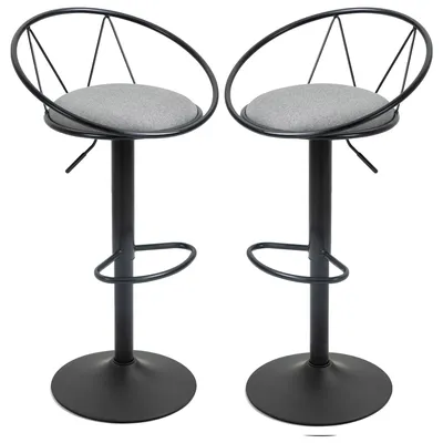 Image de HOMCOM Lot de 2 tabourets de Bar Design néo-rétro réglable pivotant avec Repose-Pied métal Noir Lin Gris