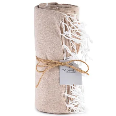 Produktbild von Badetuch 96 x 172 cm – 100% Baumwolle – 260 g/m² – Saunatuch – Strandtuch – Pestemal Hamamtuch - schnelltrocknend und leicht (Beige, 96x172 cm)