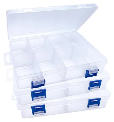 Produktbild von Set aus 3 transparenten Aufbewahrungsboxen mit 8 Fächern