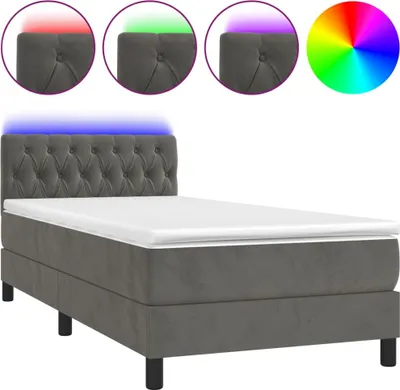 Produktbild von vidaXL Boxspringbett mit Matratze & LED Dunkelgrau 100x200 cm Samt