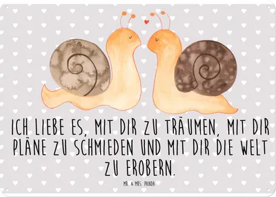Produktbild von Mr. & Mrs. Panda Schild Schnecken Liebe DIN A4 - Grau Pastell - Geschenk, Blechtafel, Freundin, Zufrieden, Jahrestag, tafel, glücklich, Träume, Ehe, Türschild, Wandbild