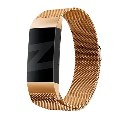 Produktbild von Bandz Milanese Loop Band passend für Fitbit Charge 3 - Rosegoldenes geflochtenes Stahlband - Größe L