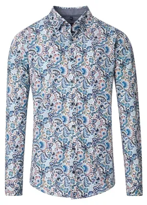 Immagine prodotto di CASAMODA Camicia casual da uomo a maniche lunghe, con colletto button-down, blu a fiori, taglia L
