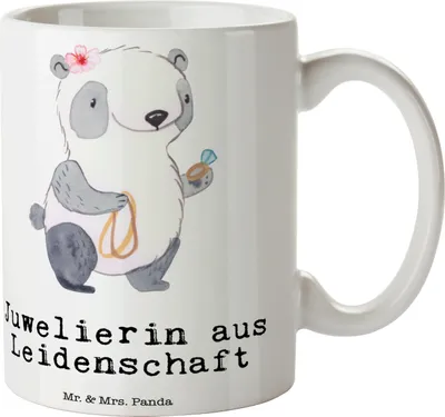 Produktbild von Mr. & Mrs. Panda Tasse Juwelierin Leidenschaft - Weiß - Geschenk, Becher, Lustig, Witzig, kaffeetasse bedruckt, Schmuckgeschäft, Spruch, Kaffeebecher, Teetasse, Eröffnung