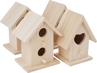 Produktbild von VBS Deko Vogelhäuser Minis 4er Set 11 cm Bastelbedarf für kreative Dekoration