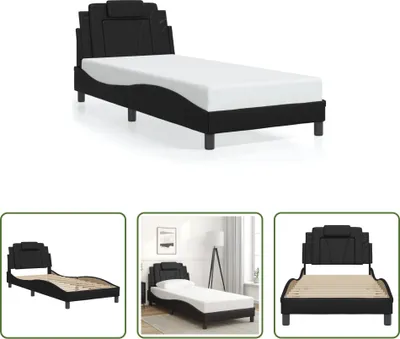 Produktbild von The Living Store Bettgestell mit Kopfteil Schwarz 90x200 cm Kunstleder