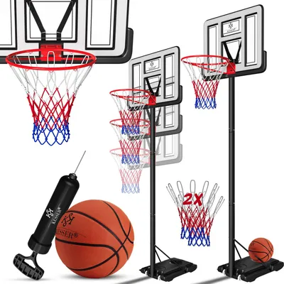 Produktbild von KESSER® Basketballkorb Premium mit Ständer Rollen Inkl. Basketball + Pumpe verstellbare Korbhöhe 230 bis 305 cm höhenverstellbar Korbanlage Outdoor komplett Basketballanlage, Weiß