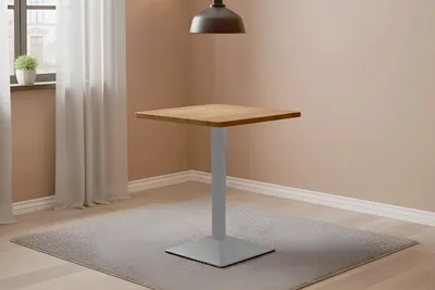 Produktbild von Bistrotisch eckig Runde Kante 70 x 70 cm Akazienholz natur massiv Säulengestell-eckig silber EMILE
