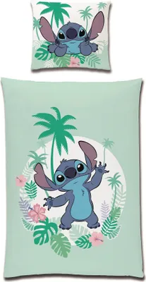Produktbild von Lilo und Stitch Bettwäsche Türkis für Kinder aus 100% Baumwolle in 135x200 80x80 cm mit Reißverschluss