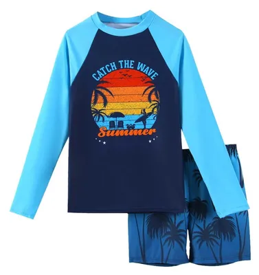 Productafbeelding van Tweedelig Badpak met Lange Mouwen en Sneldrogende Shorts voor Kinderen