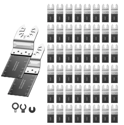 Image de Jeu de lames de scie multifonction - 50 pièces. Lames de scie bimétalliques oscillantes - Pour bois, plastique, métaux tendres - Coupe fine et coupe grossière - Adaptateur universel - Accessoires pour outil multifonction