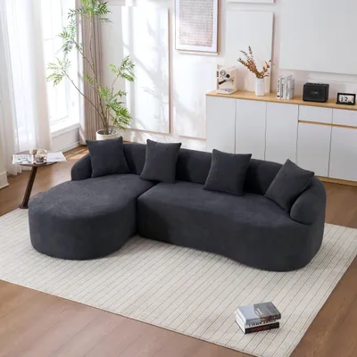 Image de Canapé modulaire incurvé forme L avec méridienne gauche – revêtement chenille vert tendance, sans assemblage requis, confort moelleux pour salon, appa