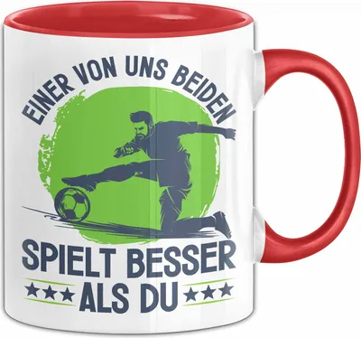 Produktbild von Fußball Tasse Geschenk Spruch Für Handball-Spieler Einer Von Uns Beiden Spielt Besser Als Du Becher (Rot)