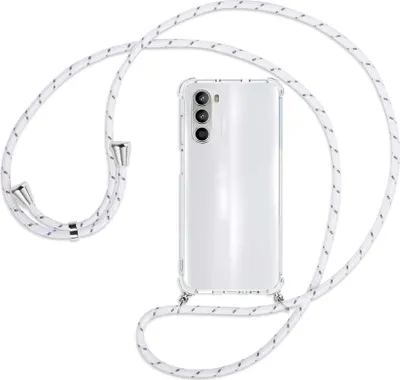 Produktbild von Handykette Backcover-Schutzhülle mit Band (Metall silberfarben) für Motorola Moto G52 / G82 - weiß/grau