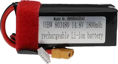 Produktbild von vhbw Akku kompatibel mit XT60 Stecker für Modellbau z.B. Racing Car, Helikopter, Flugzeug (1800mAh, 14,8V, Li-Polymer, 91 x 36 x 35 mm)