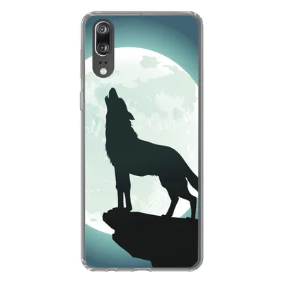 Produktbild von MuchoWow® Handyhülle Schutzhülle Hülle für Huawei P20 Wolf - Mond - Stein Silikon Softcase Handy Hülle - Hardcover